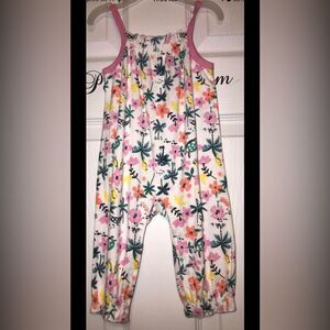 CJP Baby Girl Floral Tropical Palm Tree Sleeveless Romper Coverall Sz 3/6M